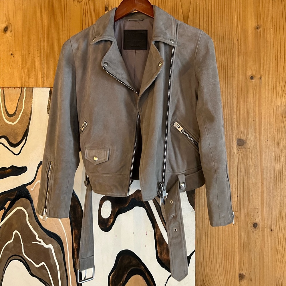 All Saints Suede Grey Biker Jacket